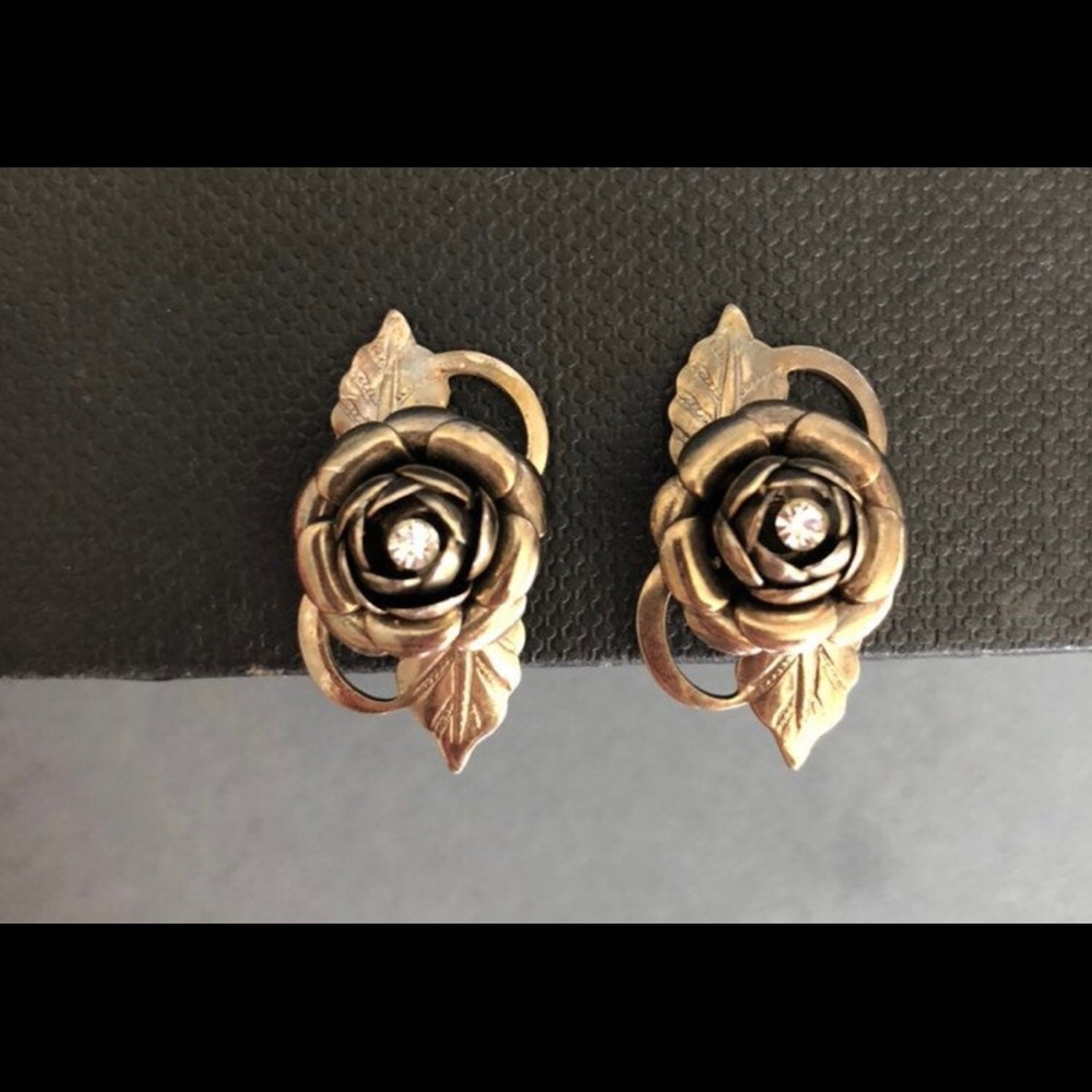 Vintage rose screw back earrings